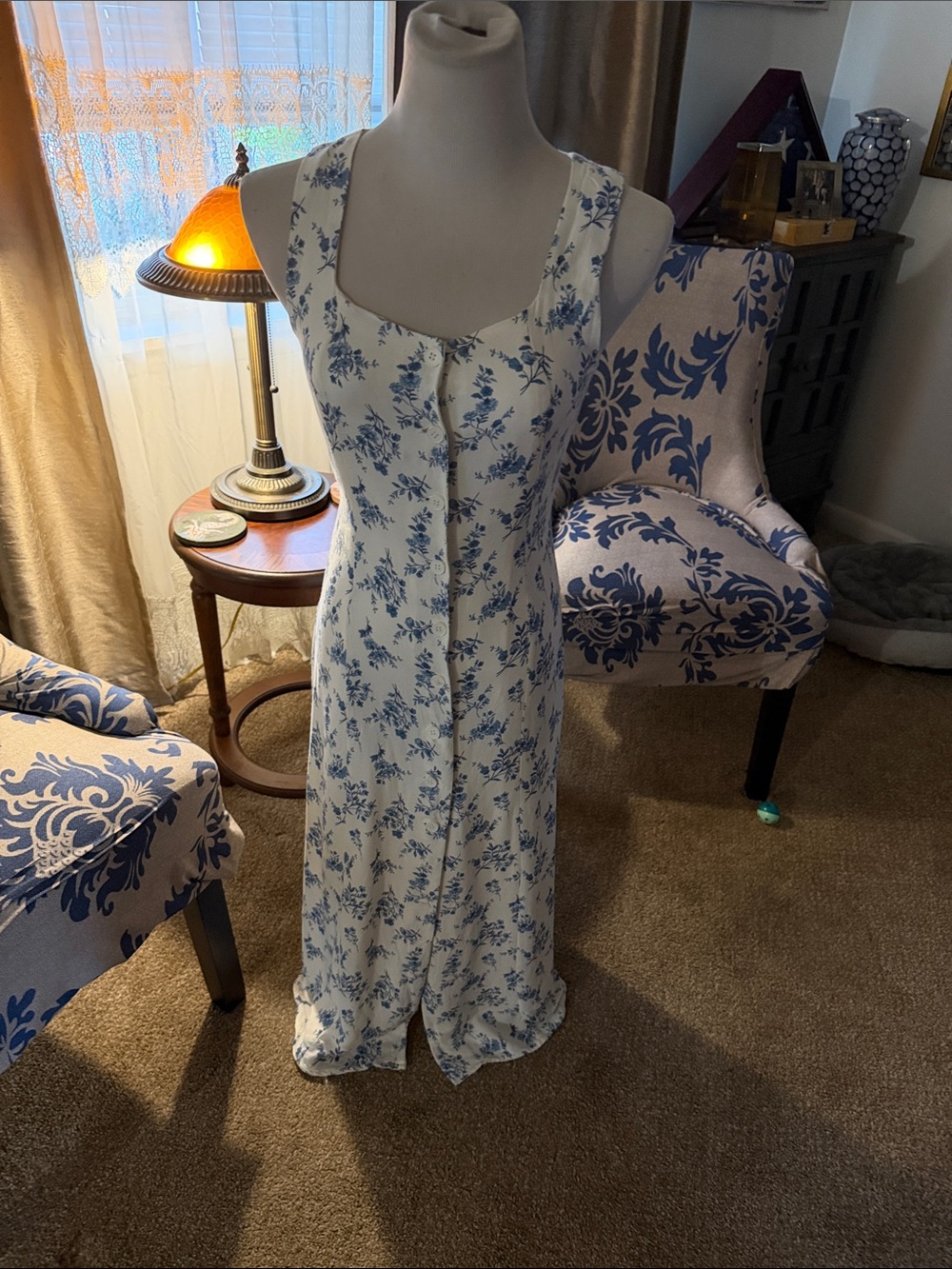 Blu Pepper White Maxi Dress with Blue Floral Print